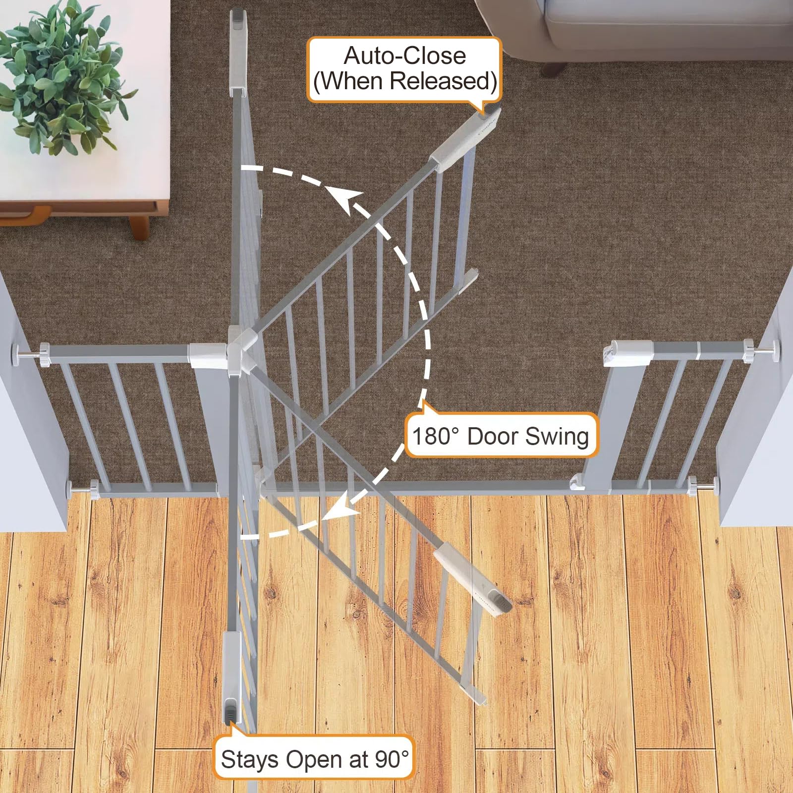 Gray Auto-Close Pressure Mounted Indoor Safety Gate 30.5 H 30-46 W