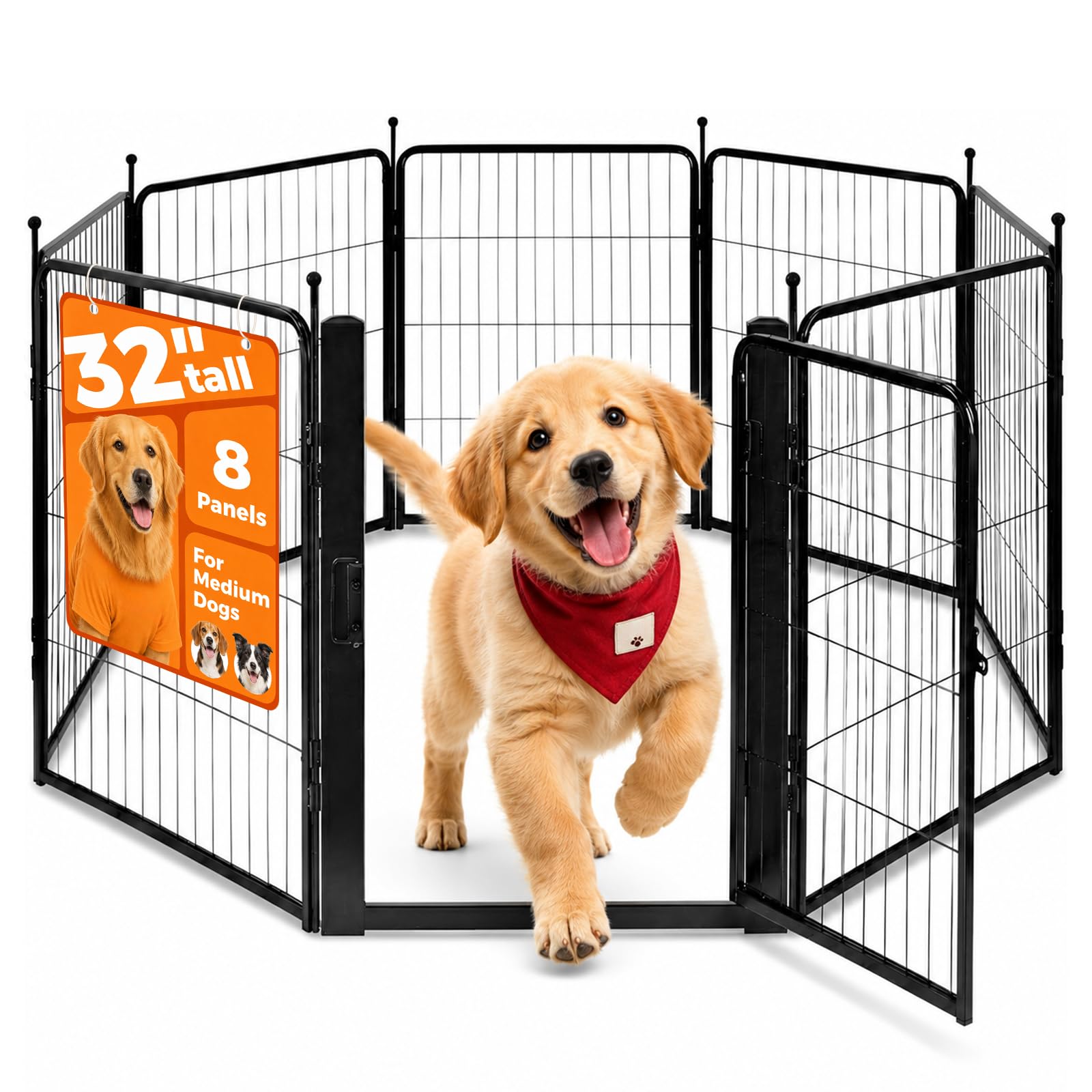 Dog Playpen for Small/Medium Dogs - 32 inch 8 Panels Heavy Duty Metal Puppy Fence Outdoor Indoor with Door, Anti-Rust Foldable Puppy Pen Pet Enclosure, Portable Exercise Kennel for Camping, Yard, RV Retail $89.00
