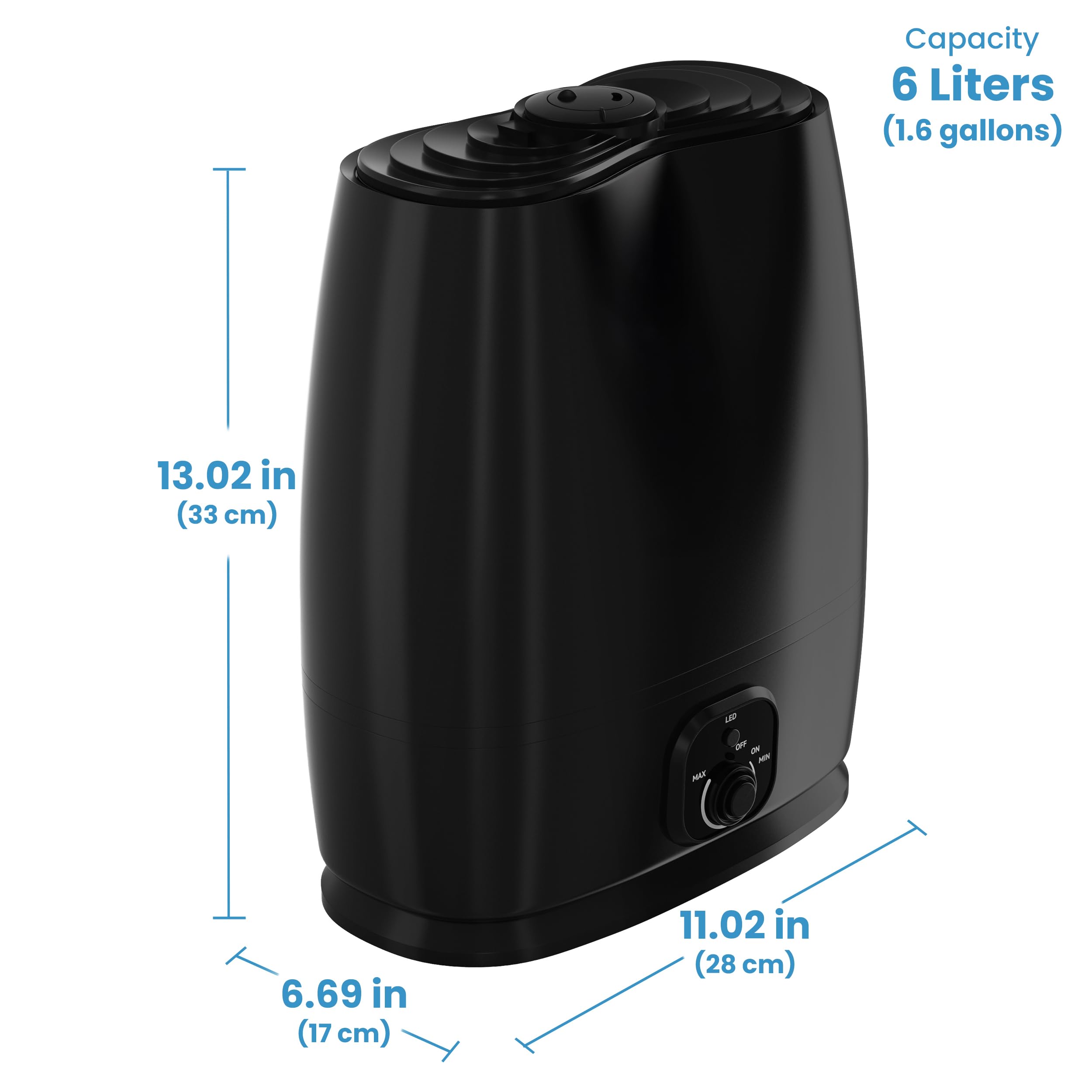 Black 6L Ultrasonic Cool Mist Humidifier with Oil Diffuser Whisper-Quiet