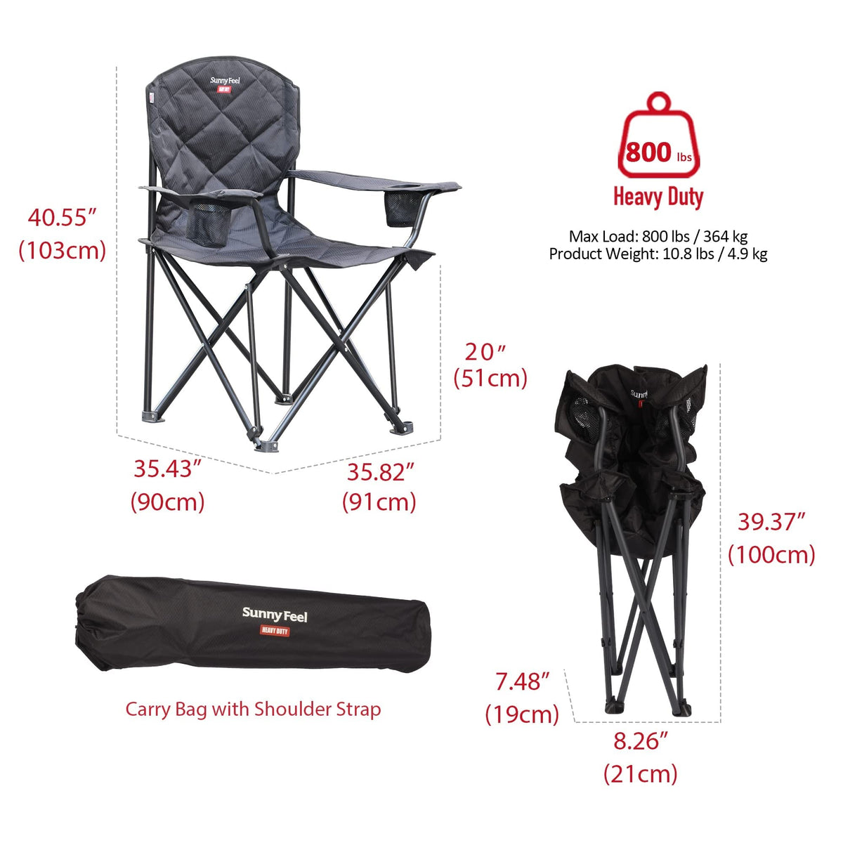 Open-Box New SUNNYFEEL XXL Oversized Folding Camping Chair - 800 LBS Capacity Carbon Black