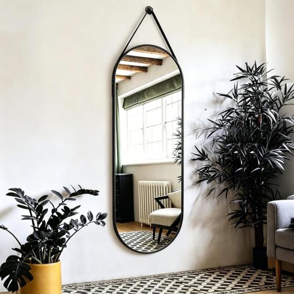 x 16 Oval Full Length Wall Mounted Hanging Mirror Black