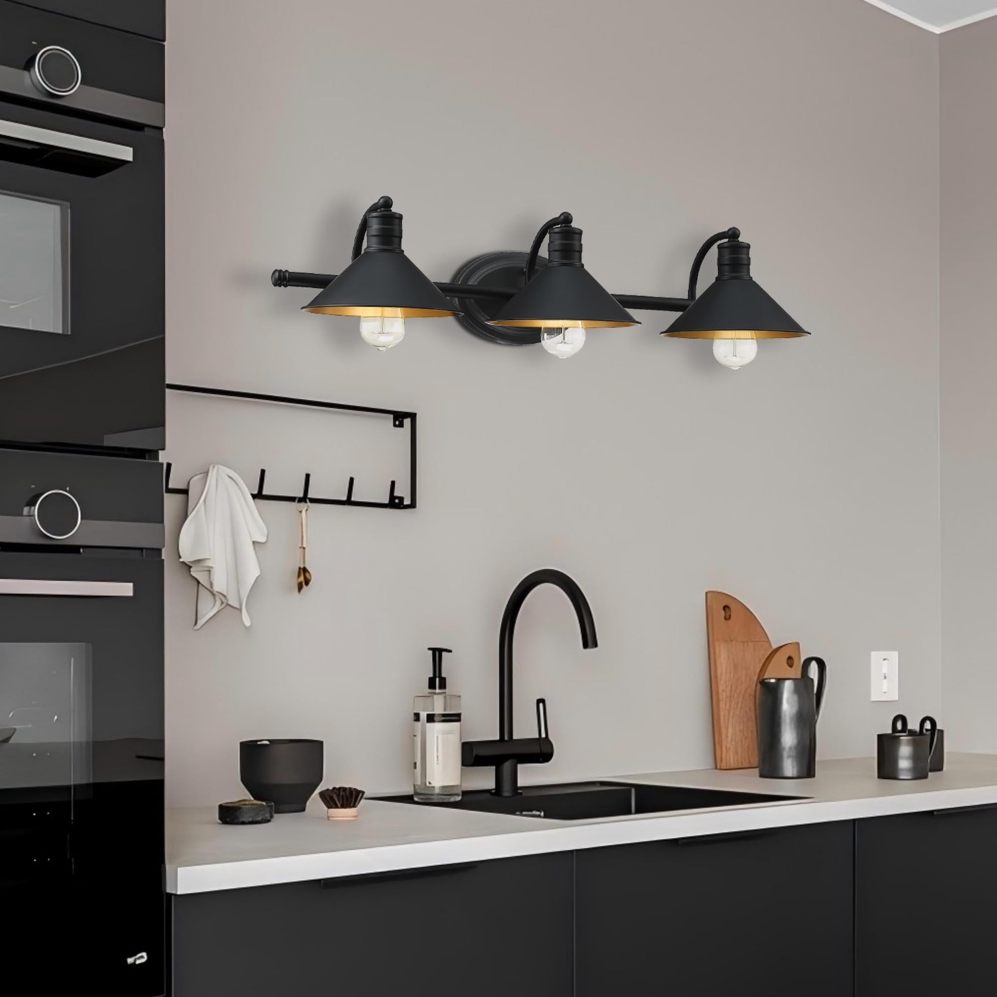 -Light Farmhouse Bathroom Vanity Wall Sconce - Black and Gold