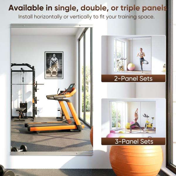 Wall-Mounted Gym Mirror 48x24 2PCS Tempered Glass