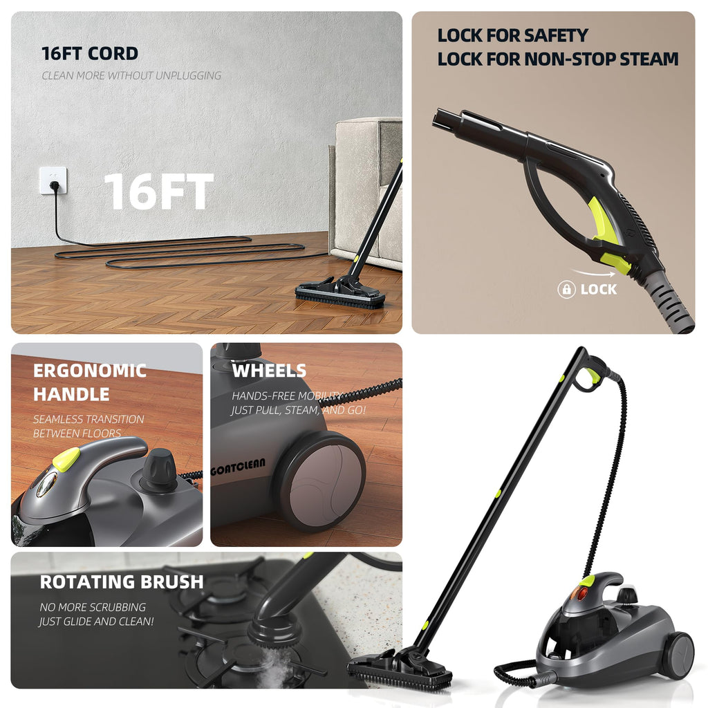 Grey 1500W Heavy-Duty Multipurpose Steam Cleaner