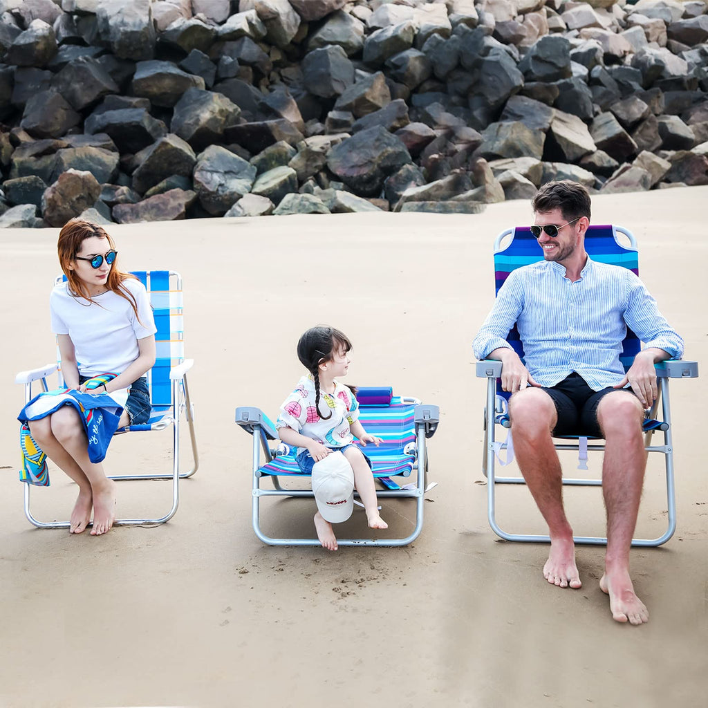 Blue Oversized 5-Position Reclining Beach Chair with Cup Holder High Back