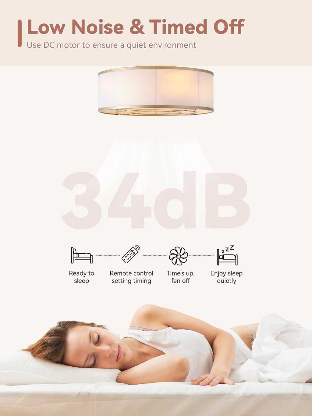 Gold Boho Low Profile Ceiling Fan with Light Flush Mount  Remote Control