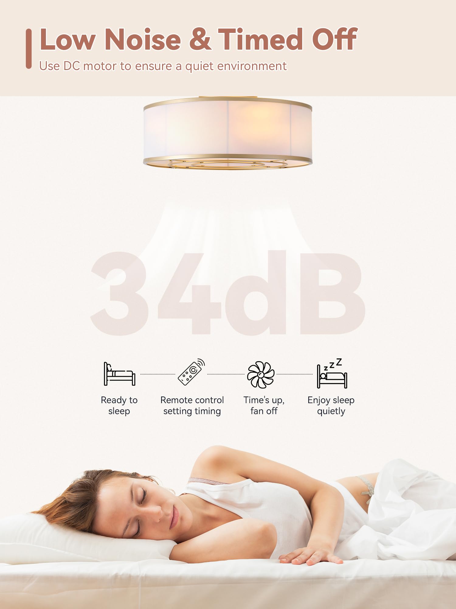 Gold Boho Low Profile Ceiling Fan with Light Flush Mount  Remote Control