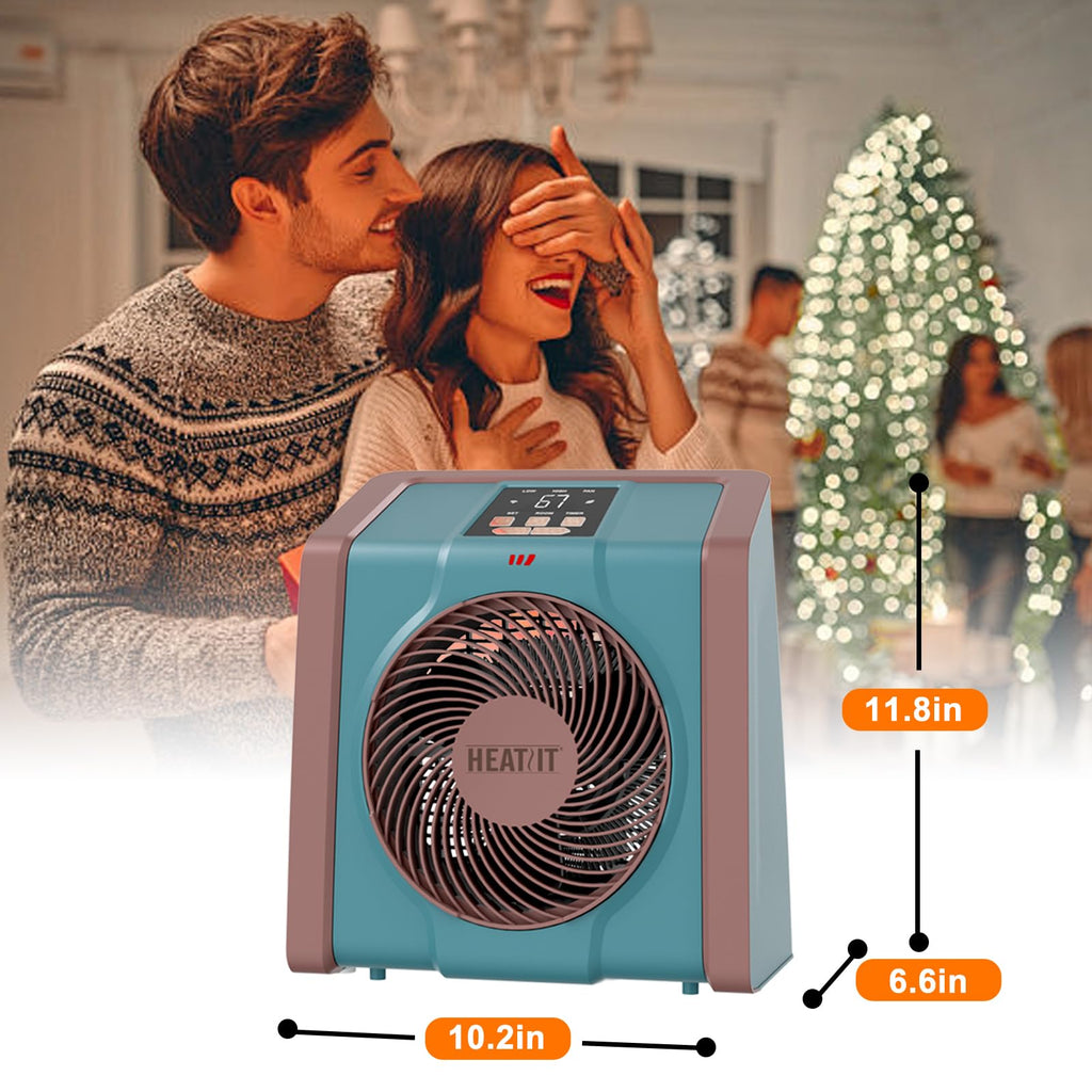 Quiet Electric Space Heater with Digital Thermostat 750W1500W 3D Air Circulation Cyan