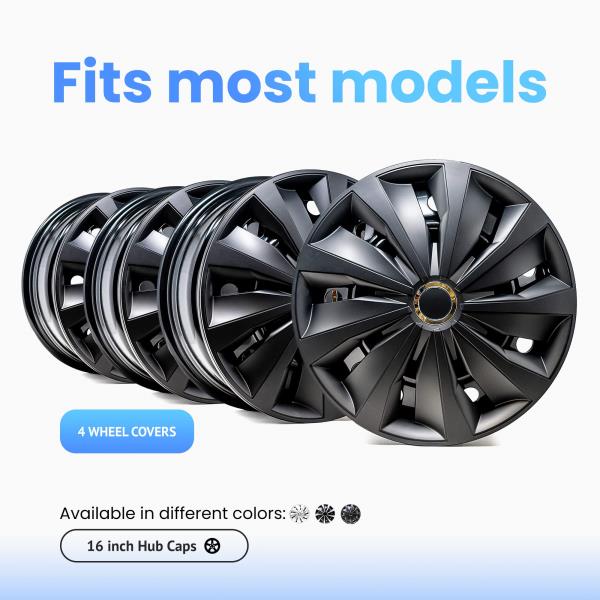 Action Vehicle Wheel Covers 16 Inch Hub Caps Set of 4 Black