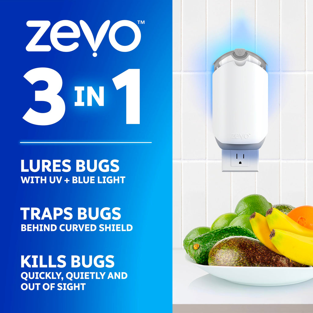 Open-Box New ZEVO Flying Insect Trap with Plug-In Blue  UV Light 3 Refills Retail $25.00