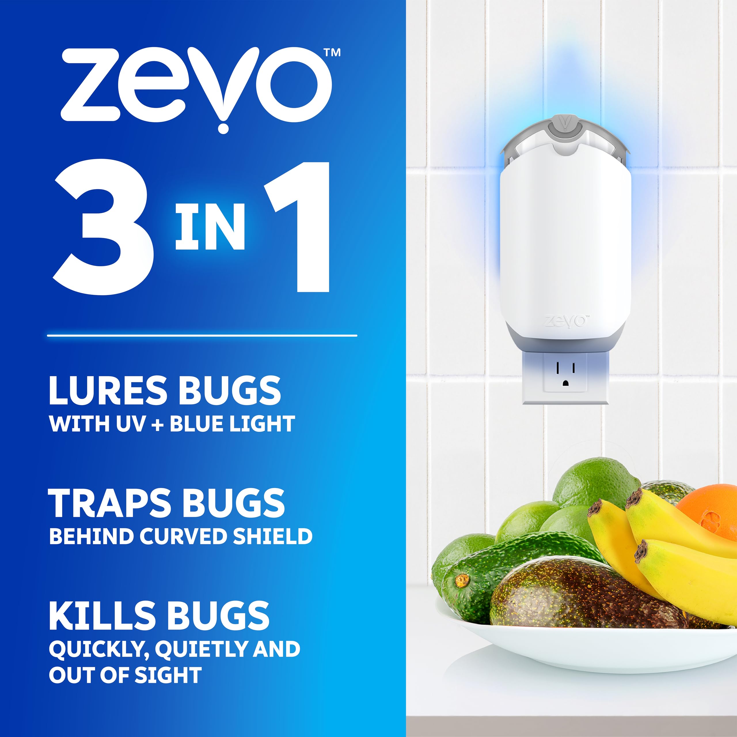 Open-Box New ZEVO Flying Insect Trap with Plug-In Blue  UV Light 3 Refills Retail $25.00
