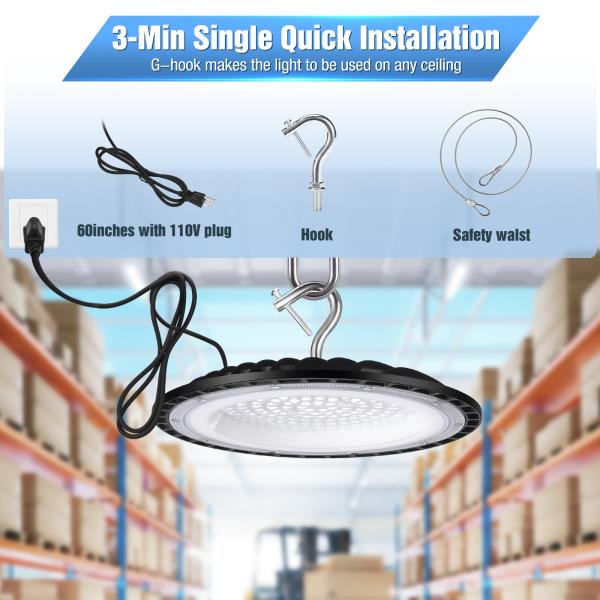 Pack 500W UFO LED High Bay Light 5000K Daylight 75000LM US Plug Warehouse Lighting