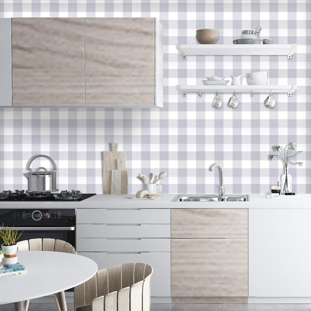 Melwod Grey White Plaid Peel  Stick Wallpaper 17.7x394 - Buffalo Gingham Retail $29.00