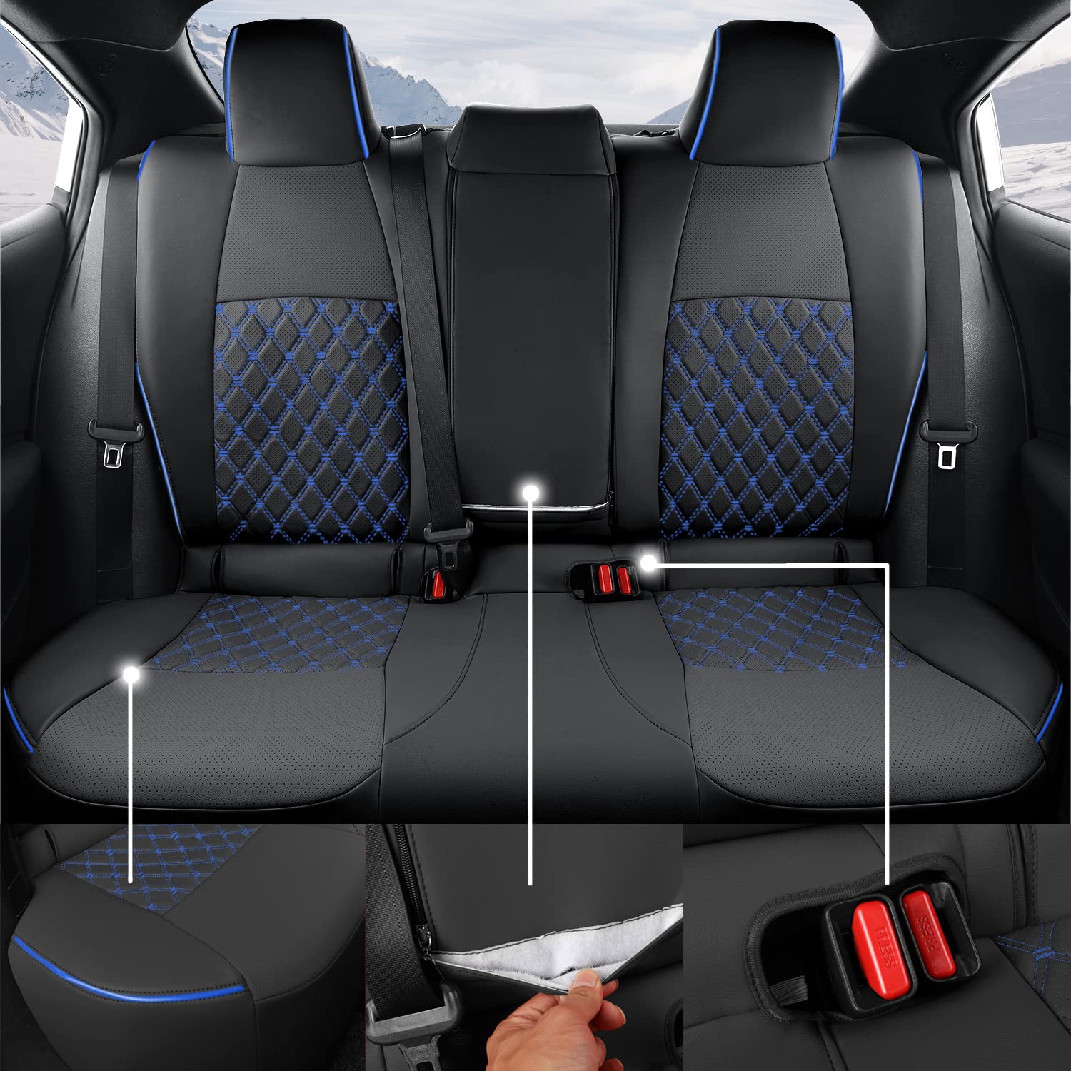 Open-Box New GIANT PANDA Faux Leather Car Seat Covers - Toyota Corolla 2020-2022 BlackBlue