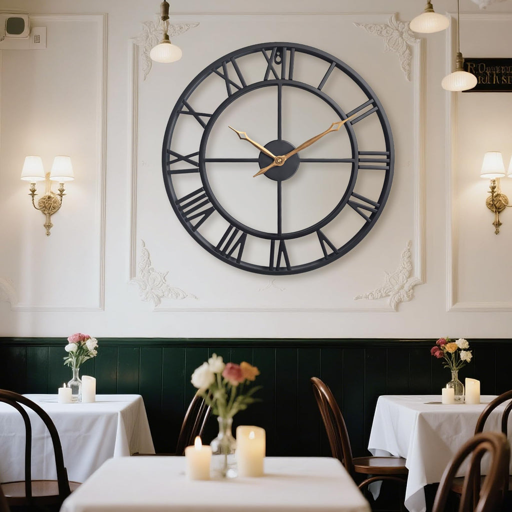Black 18.5 Inch Metal Quiet Wall Clock with Roman Numerals