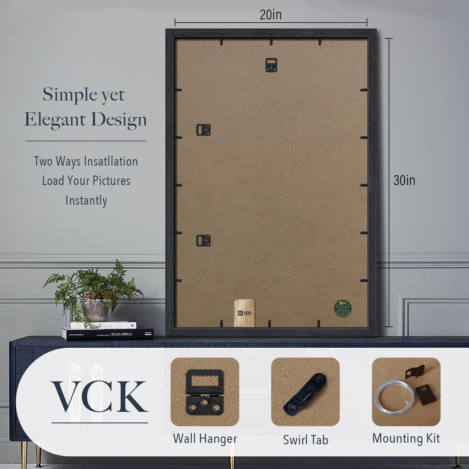 New VCK 20x30 Black Oak Solid Wood Poster Frames 3 Pack Retail $82.00
