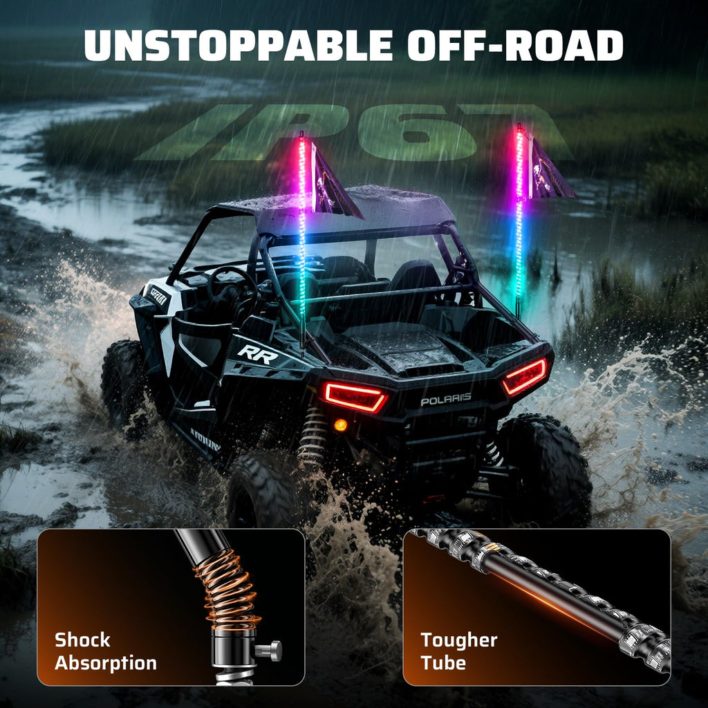 Ehaho 2 PCS 2FT Whip Lights with Spring Base, APP & Remote Control Led Whip Lights for Side by Side, Spiral RGB Chasing Lighted Whips with Rocker Switch, Music Led Whips for UTV ATV RZR SXS Can-Am Retail $79.00