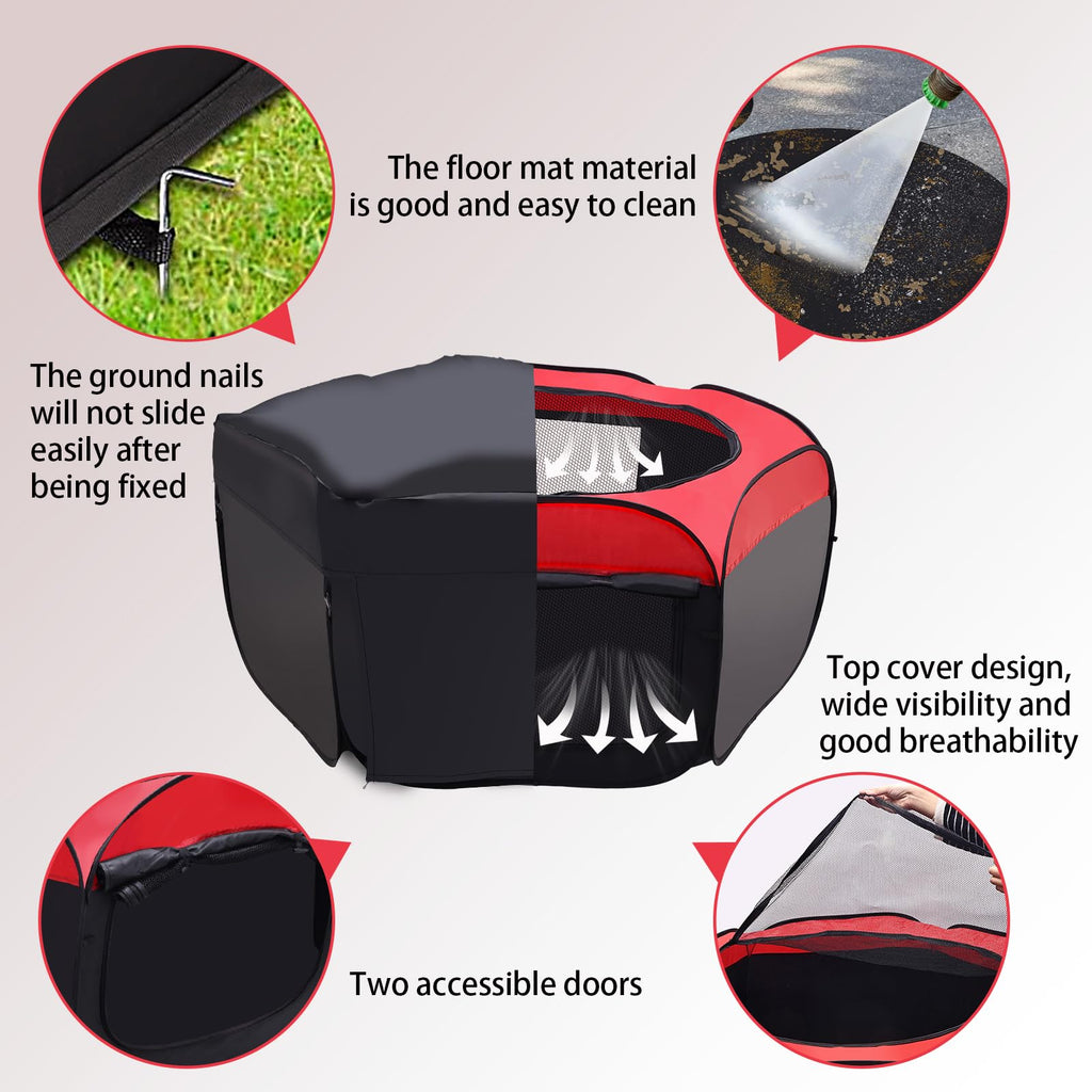 Foldable Portable Pet Brooder Box Playpen Black-Red Oxford Fabric