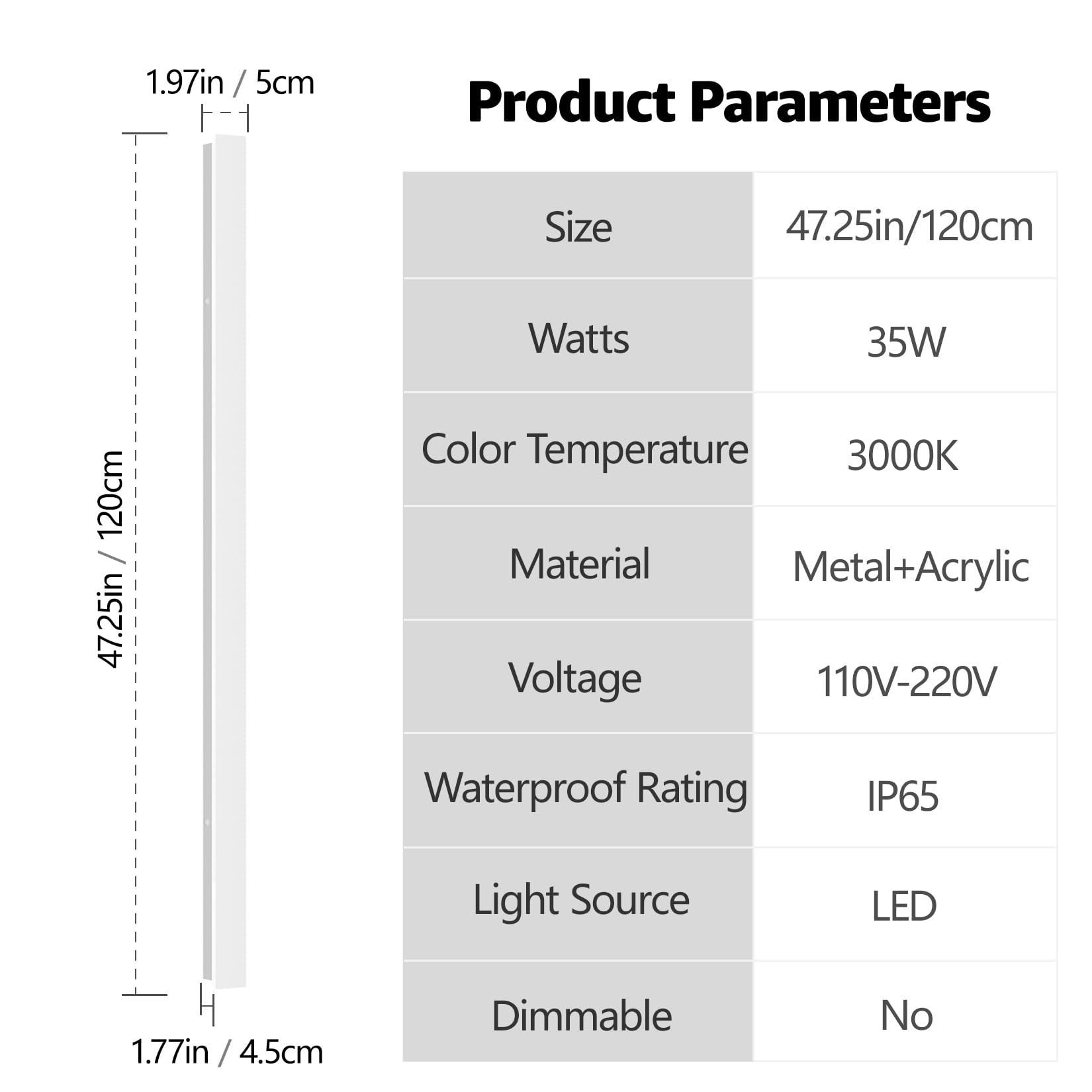 lundwa 2 Pack 47.25inch Long Outdoor White Wall Lights 35W 3000K Modern Porch Lights Acrylic Waterproof IP65 Exterior Wall Light Fixtures for House Patio Porch Courtyard (White) Retail $169.00