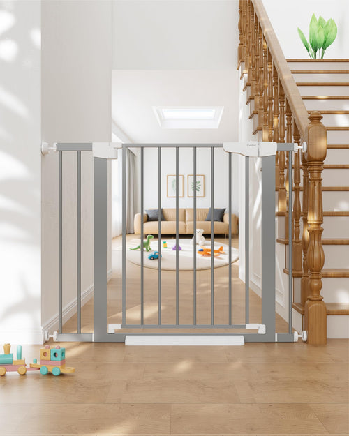 Auto-Close Walk-Thru Baby Pet Gate PressureHardware Mounted 29.7-40.6in Wide Gray
