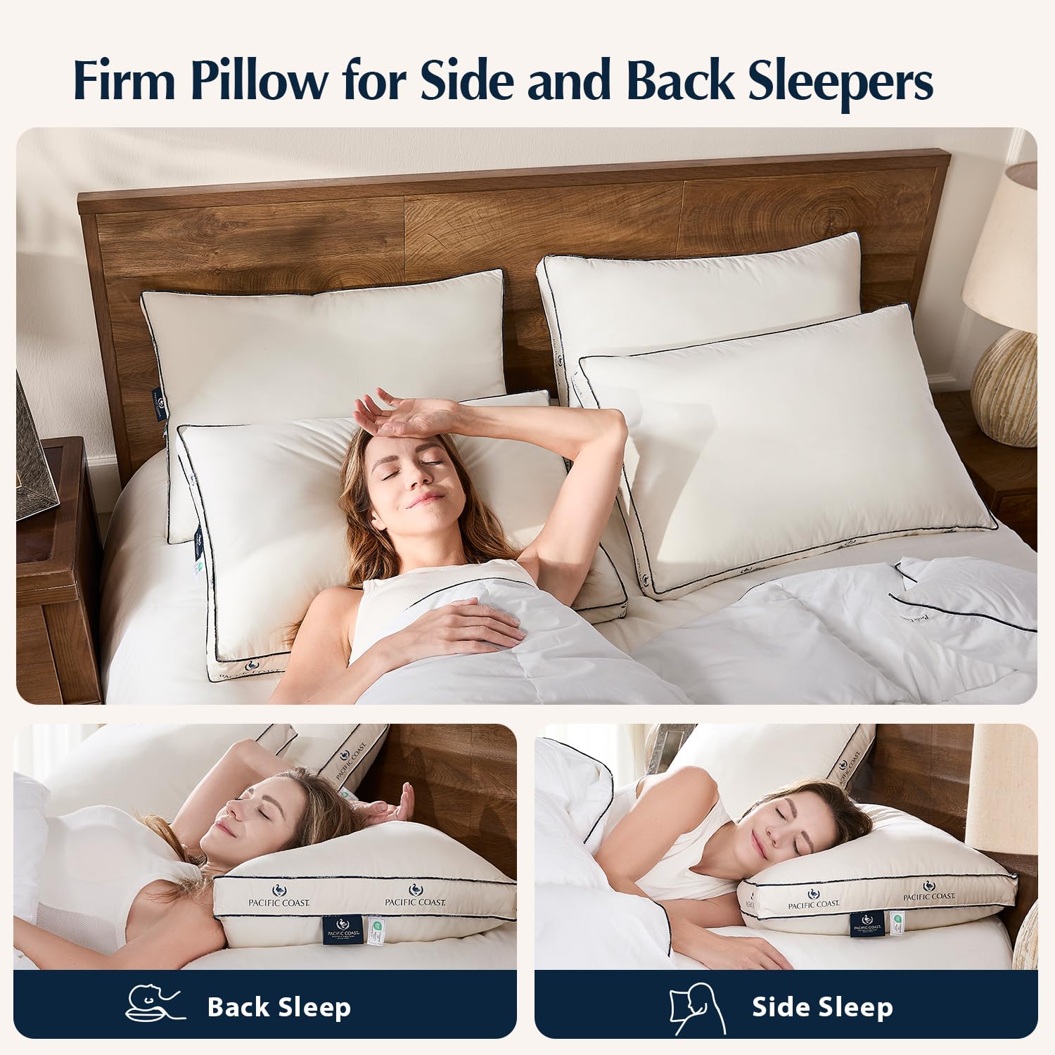 Open-Box New Pacific Coast Goose Feather  Down Organic Cotton Gusseted Firm Pillows Set of 2 Retail $86.00