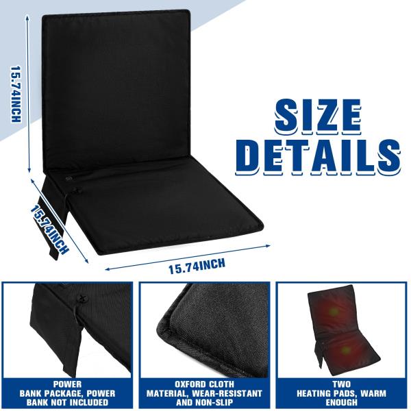 2Pcs Heated Camping Chair Set with 2 Folding Chairs and 2 Heated Seat Cushions Black