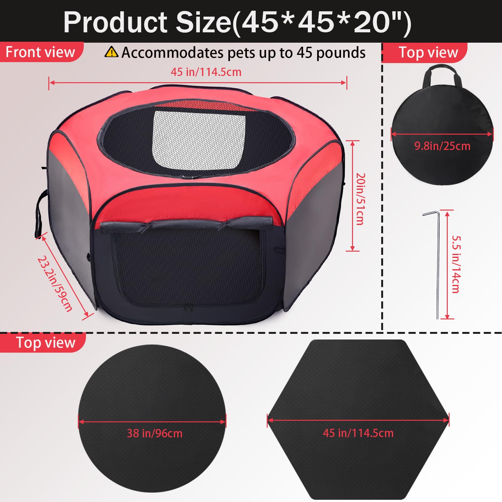 Foldable Portable Pet Brooder Box Playpen Black-Red Oxford Fabric