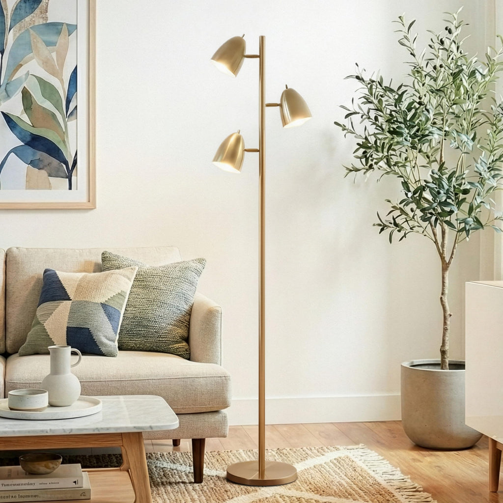 As-Is New Brightech Jacob LED Floor Lamp with Adjustable 3 Light Tree - Antique Brass Retail $99.00