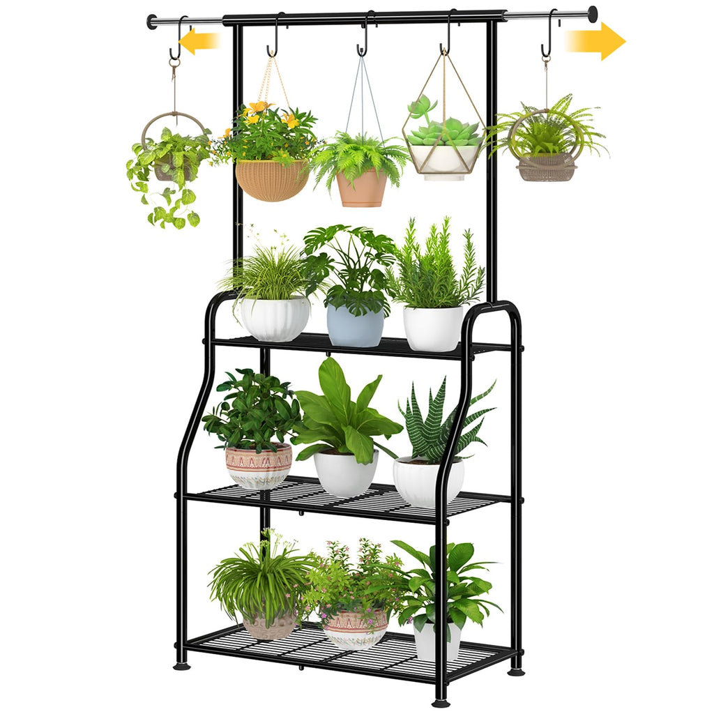 Heavy Duty 3-Tier Expandable Black Metal Plant Stand