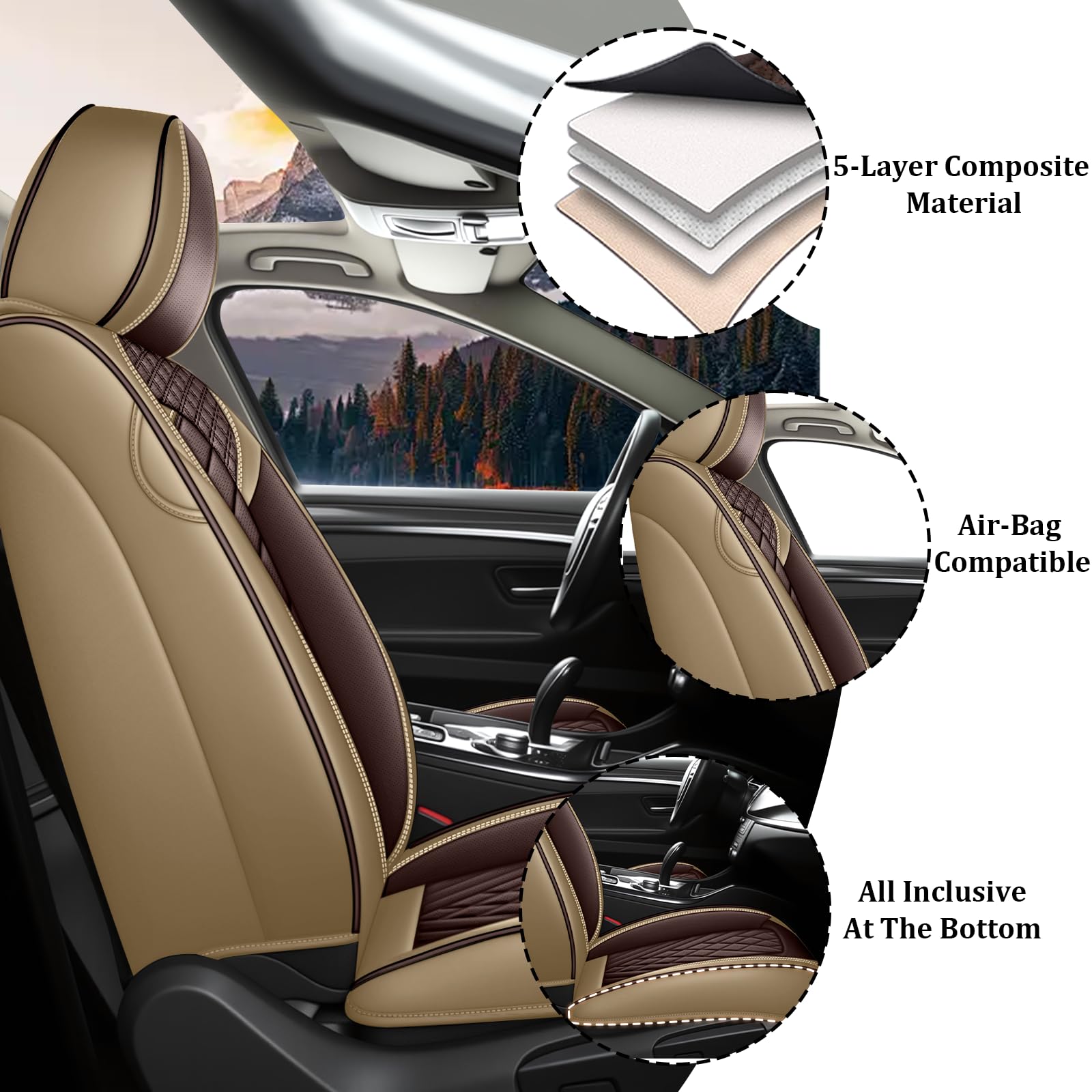 Open Box New HESHS Waterproof Nappa Leather Car Seat Covers for Ford F250 Brown Coffee 5 Seats