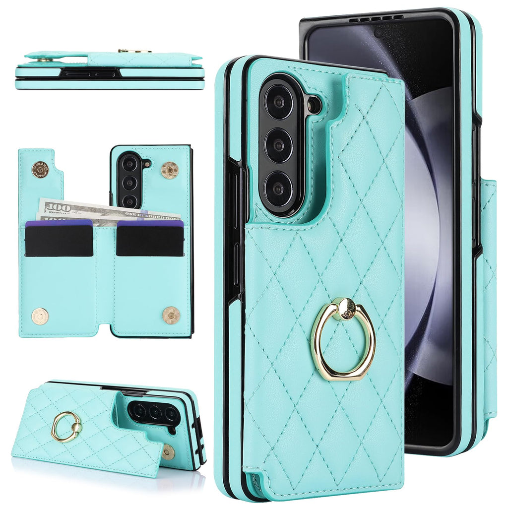 Green Samsung Galaxy Z Fold 6 Wallet Flip Case w Ring Card Holder Cash Slot  Kickstand