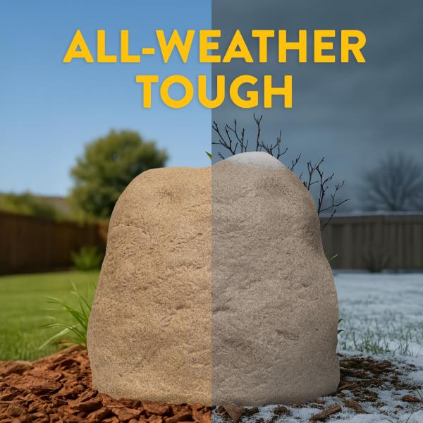 Medium Faux Landscape Rock Cover for Yard Utilities 12 in L  14.5 in W  14 in H Sandstone
