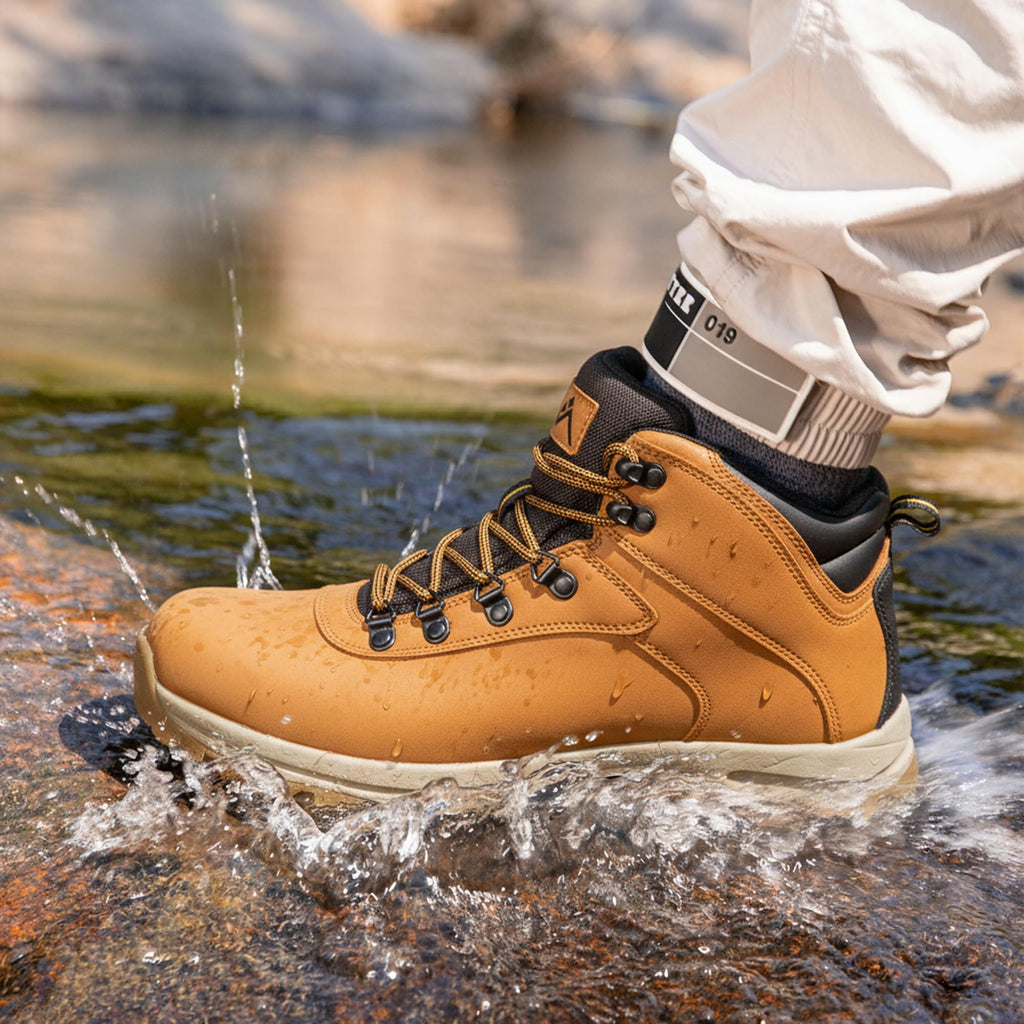 Mens Waterproof Non-Slip Mid Top Hiking Trekking Boots Wheat