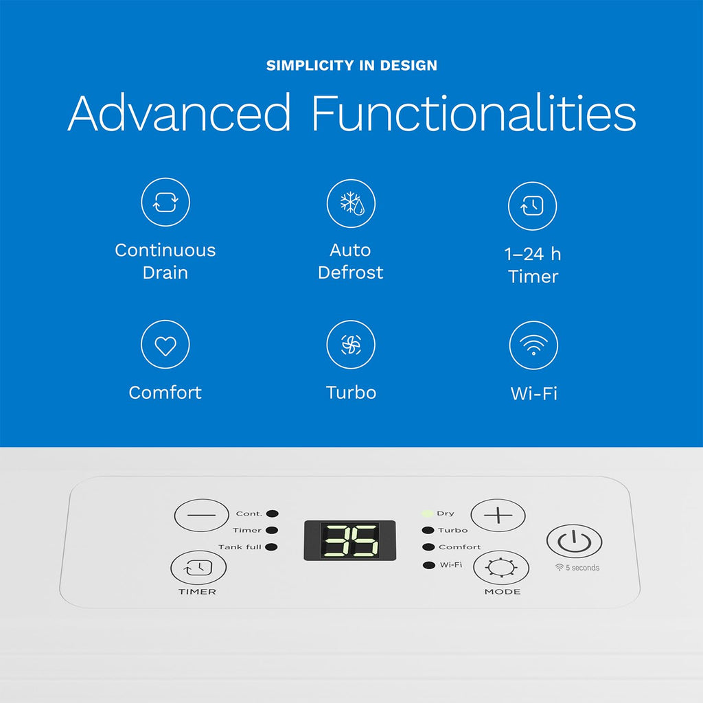 White Ultra Quiet Compact Wi-Fi Dehumidifier 8 Pint for 1800 Sq Ft