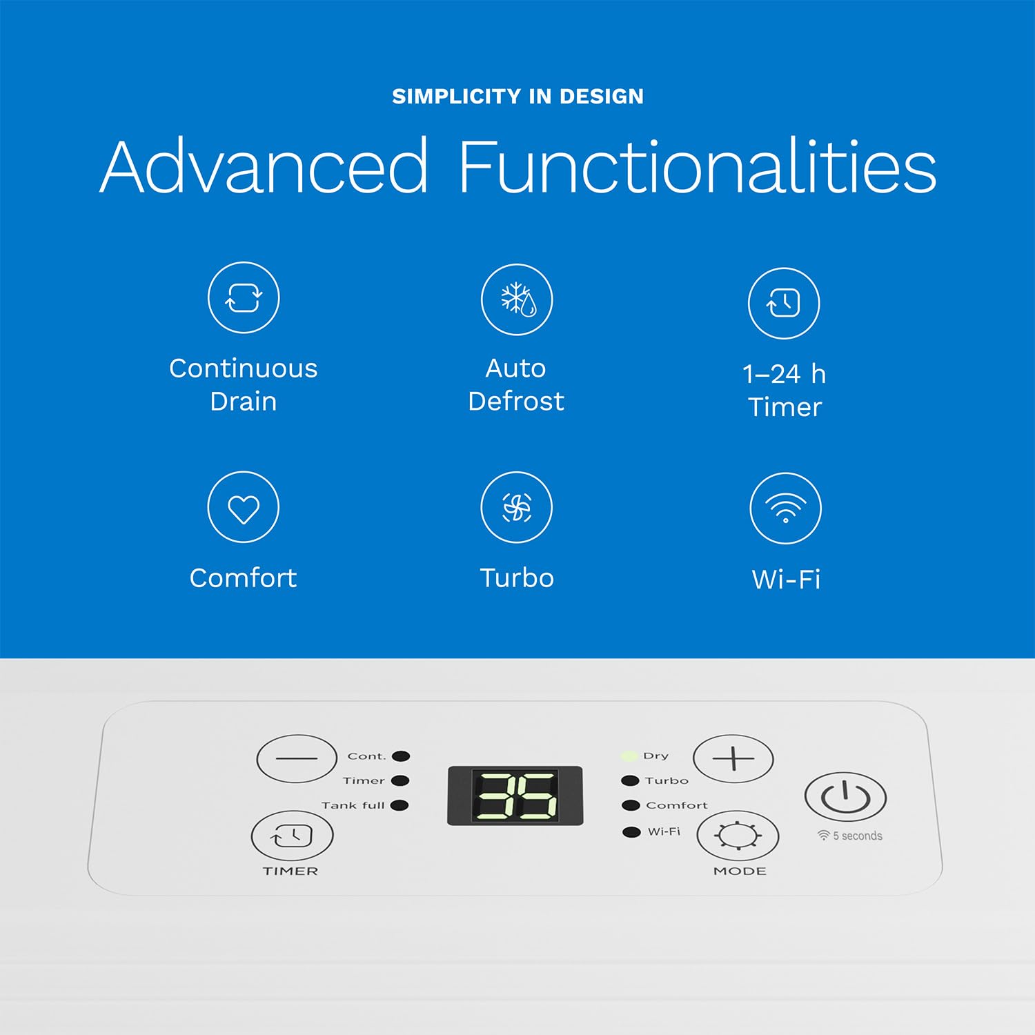 White Ultra Quiet Compact Wi-Fi Dehumidifier 8 Pint for 1800 Sq Ft