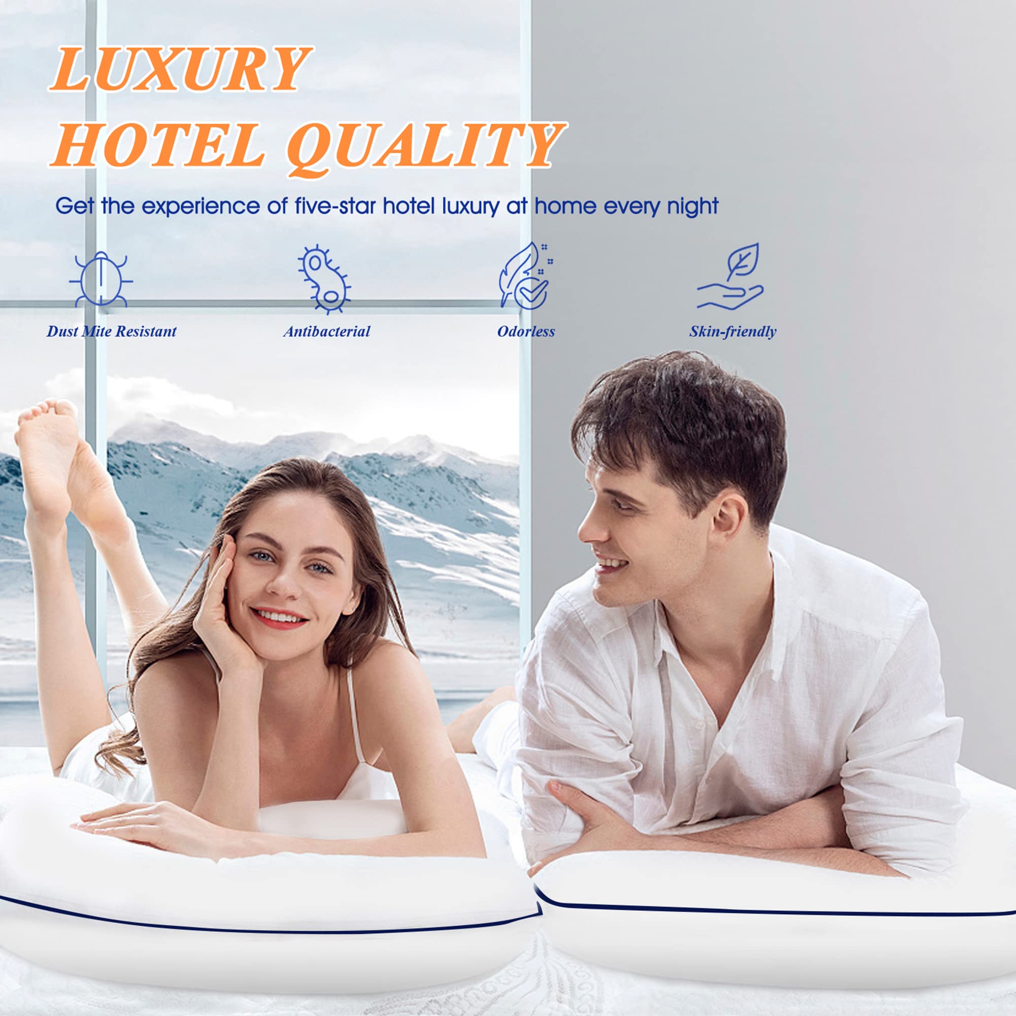 Supportive Firm Down Alternative Bed Pillows Standard Size 20x26 Set of 2 - Blue