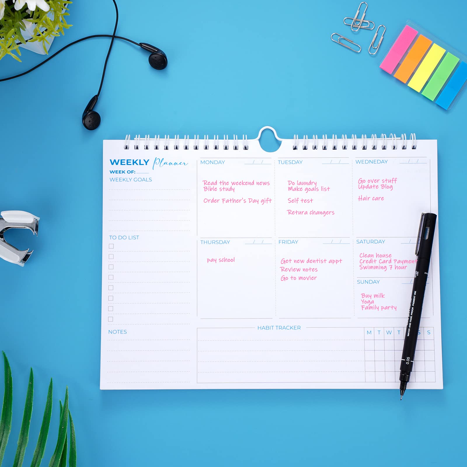 Weekly Planner Pad A4 Size 52 Sheets Spiral Tear Off Notepad Productivity Tracker Retail $12.00