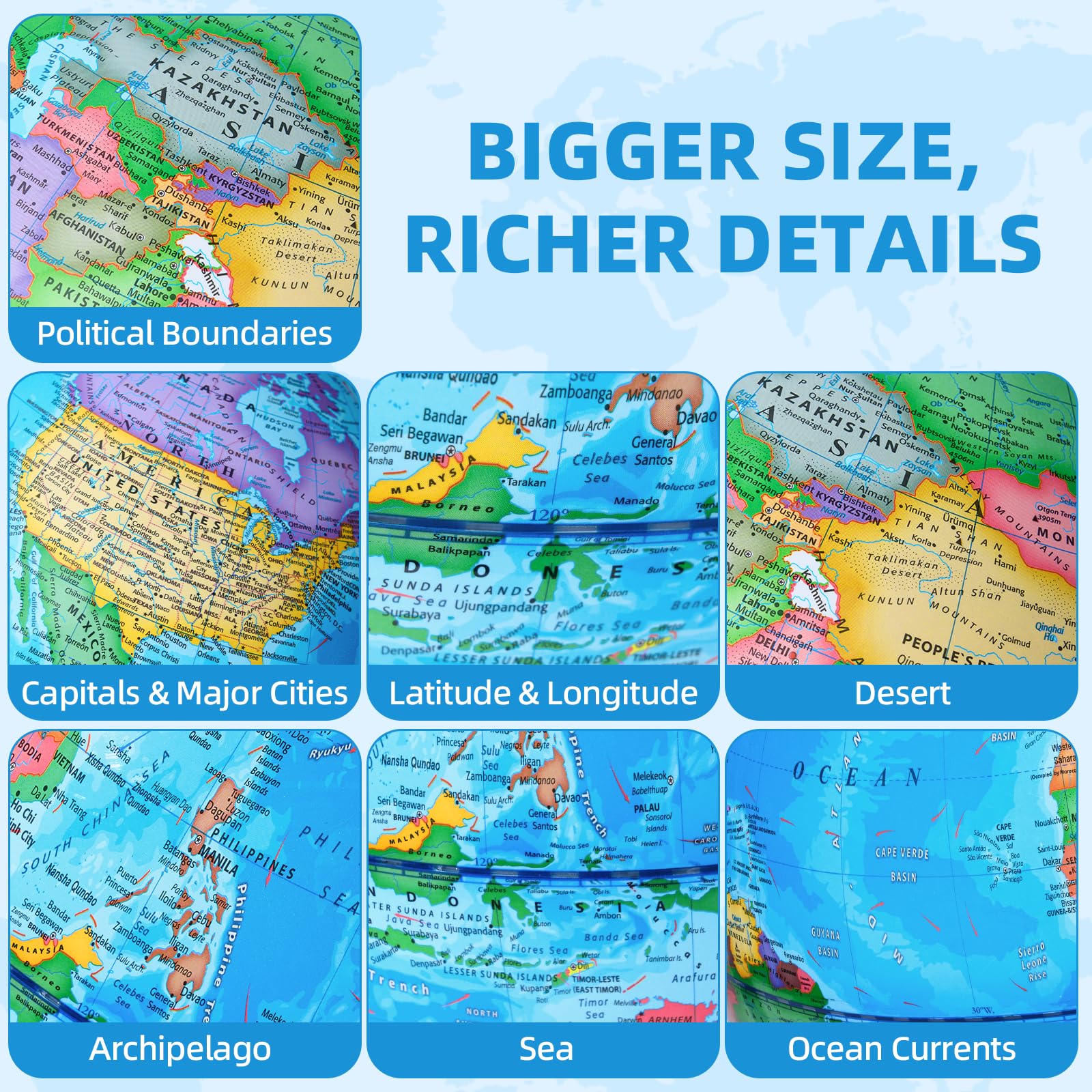 BSHAPPLUS 13 inch Large Globe for Classroom & Home Learning, Political Globe with 195+ Countries, Dry Erase & Waterproof Surface, Solid Stainless Steel Base (No Assembly Required) Retail $50.00