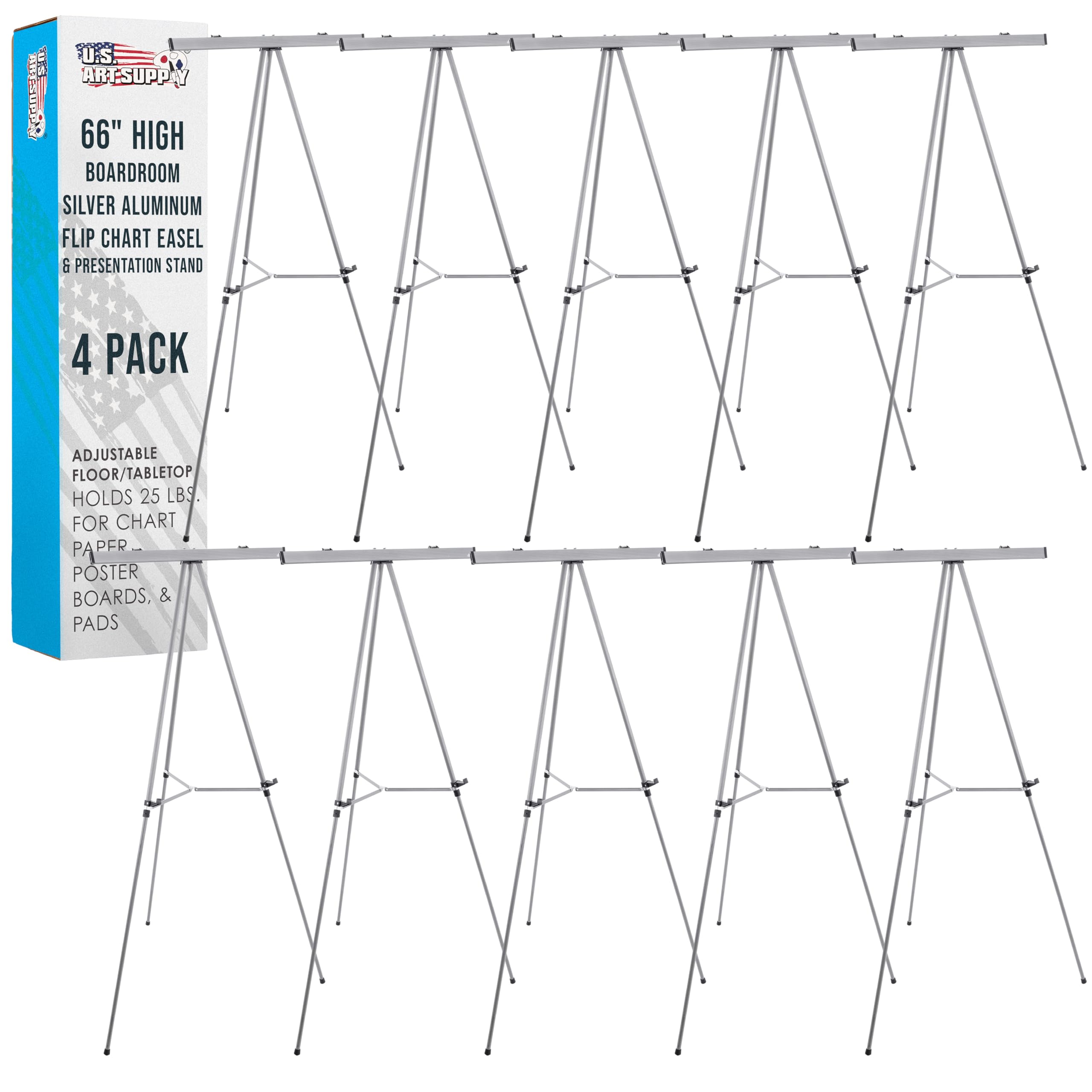 -Pack 66 High Silver Aluminum Flip Chart Easel  Presentation Stand - Adjustable Tripod