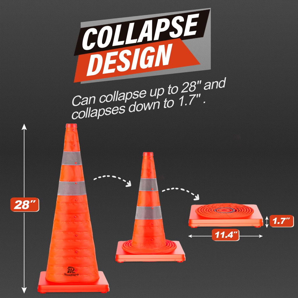 Open-Box New RoadHero 28 Collapsible Traffic Safety Cones with Reflective Collar 4-Pack Retail $44.00