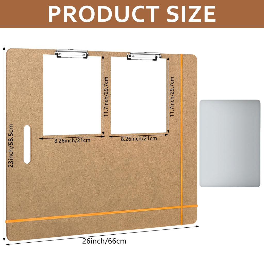 x 26 Wooden Drawing Board with Handle 2 Clips  Elastic Bands Original Wood Color