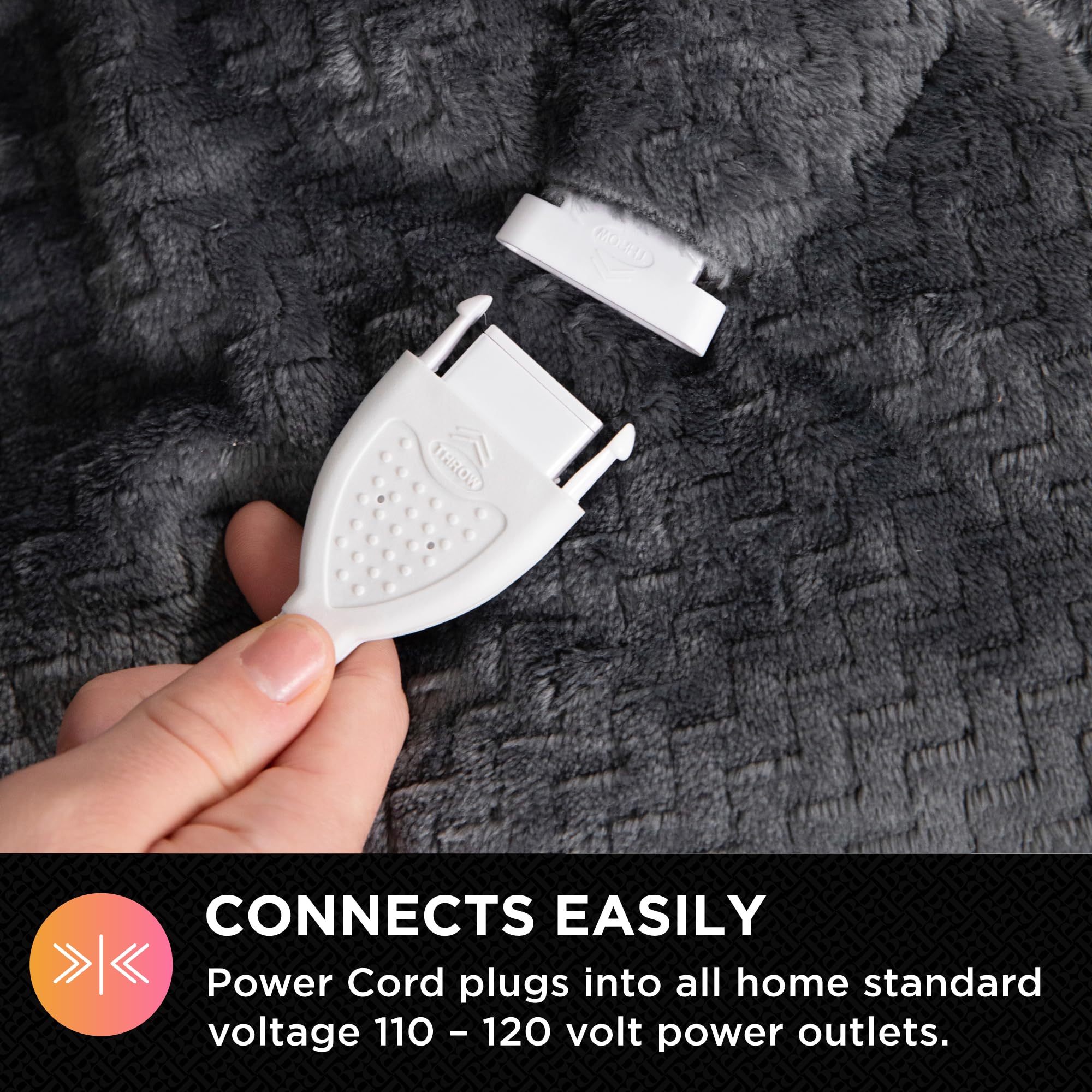 Brookstone Heated Herringbone Throw Blanket - Heat Blankets Electric - Faux Fur Heated Throw Blanket- 4 Heat Settings, 4-Hour Auto Shut Off, 100% Polyester, 50"x60" - Charcoal