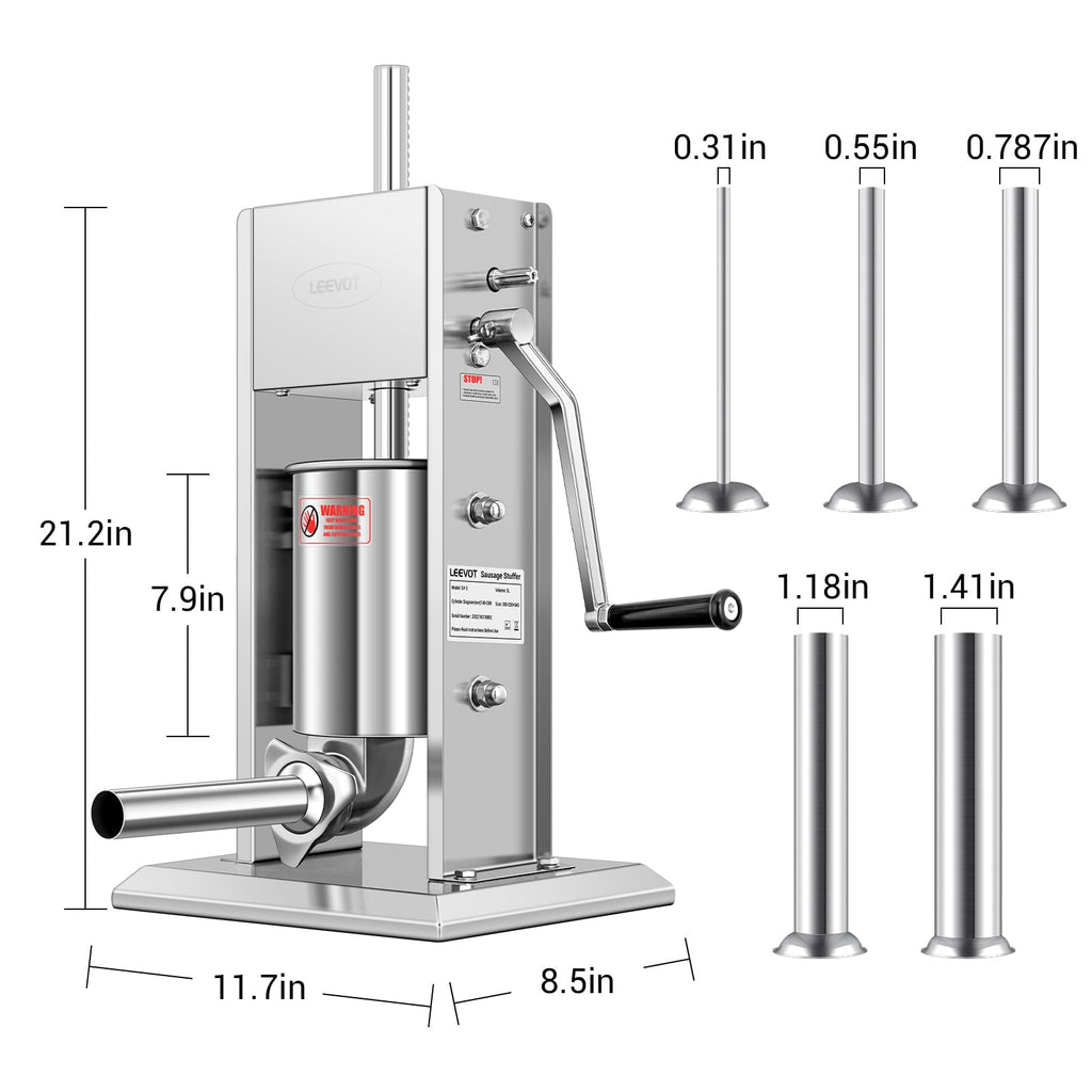Open-Box New LEEVOT 7LBS3L Manual Sausage Stuffer - Stainless Steel 2-Speed 5 Tubes Retail $109.00