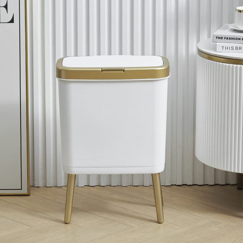 Procade 2Pack White Trash Can with Lid, Bathroom Trash Can with Gold Edge, Narrow Modern Garbage Can for Bedroom, Slim Plastic Trash Bin for Room,Kitchen, Living Room, Office,4 Gallon Retail $56.00