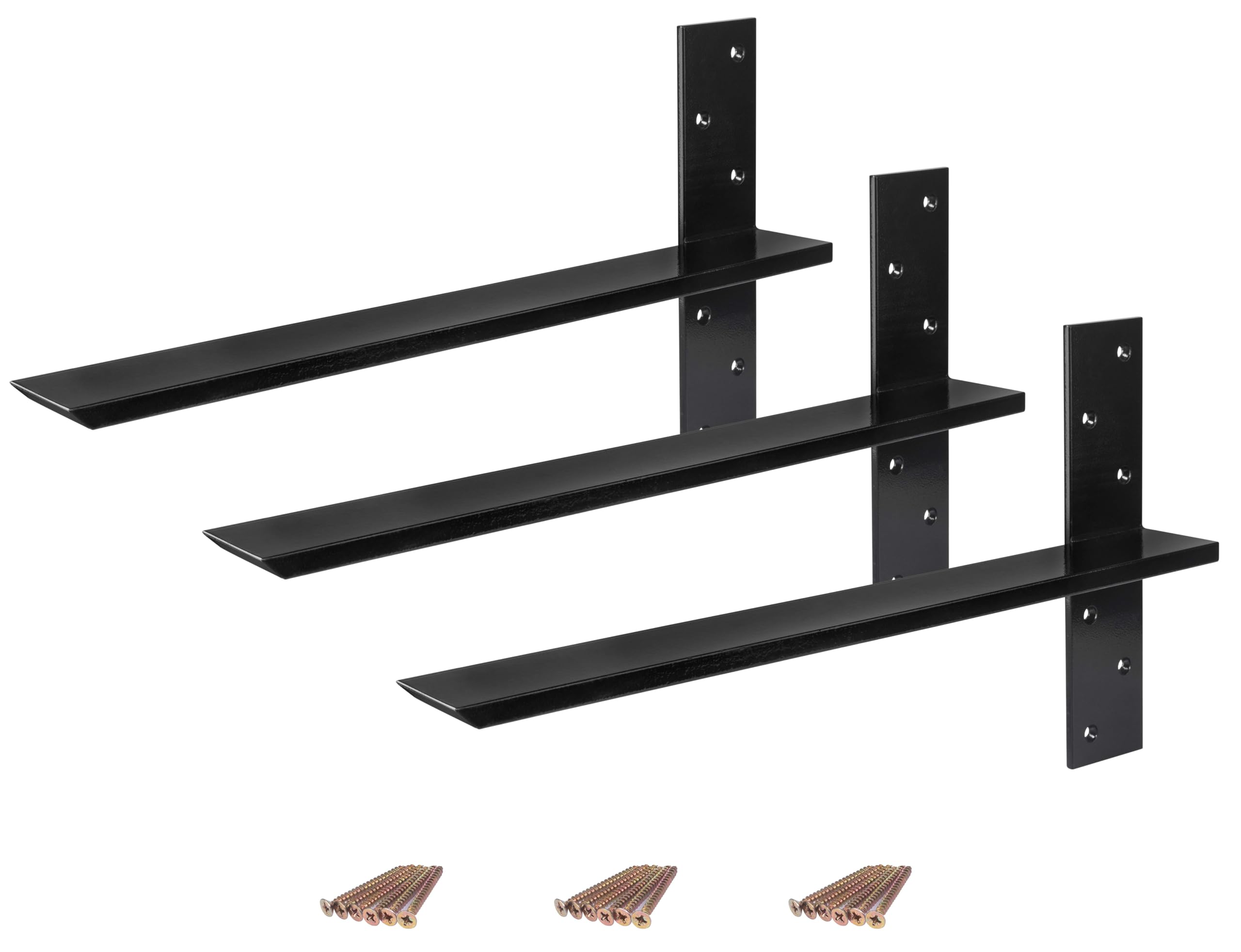 Black Heavy Duty Steel Hidden Countertop Shelf Brackets 3-Pack 16 Inch
