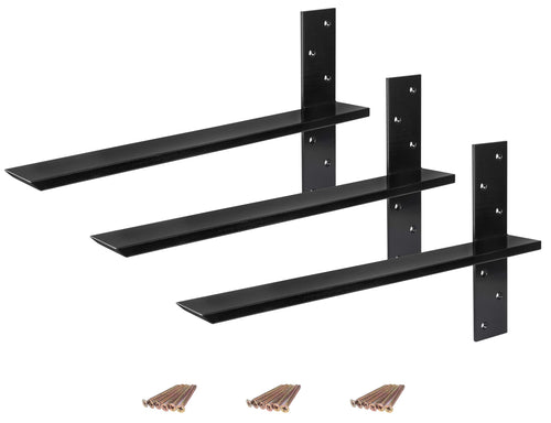 Black Heavy Duty Steel Hidden Countertop Shelf Brackets 3-Pack 16 Inch