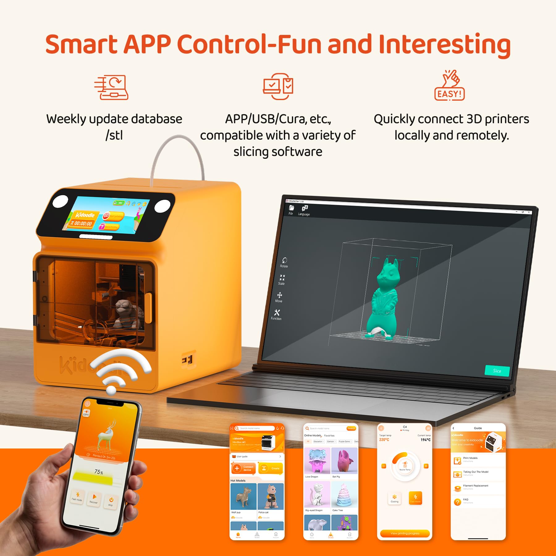 Mini 3D Printer for Kids with Wi-Fi Control 5 Touch Screen  Child-Safe Lock - Orange