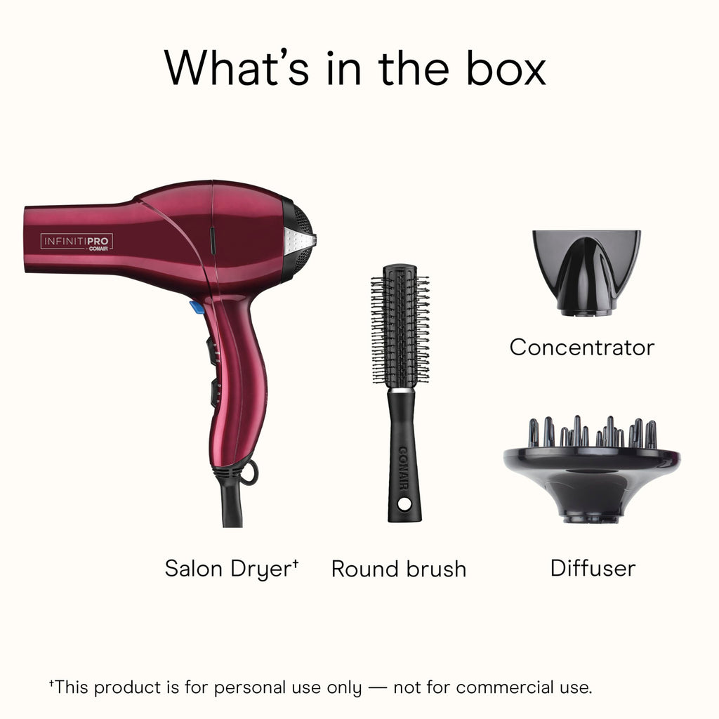 Conair Infiniti Pro Hair Dryer w Diffuser Concentrator  Bonus Brush - Tourmaline Ceramic - Burgundy