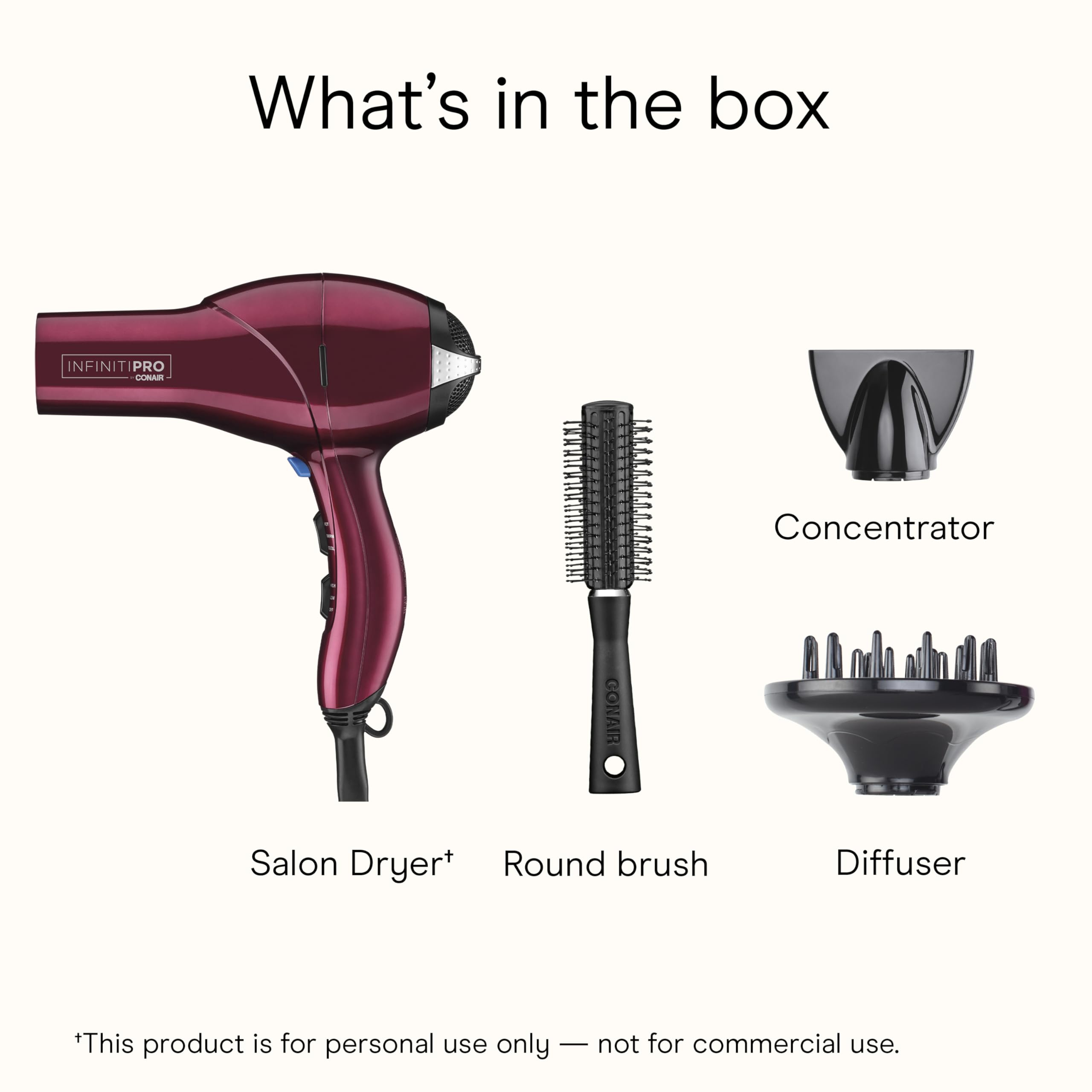 Conair Infiniti Pro Hair Dryer w Diffuser Concentrator  Bonus Brush - Tourmaline Ceramic - Burgundy