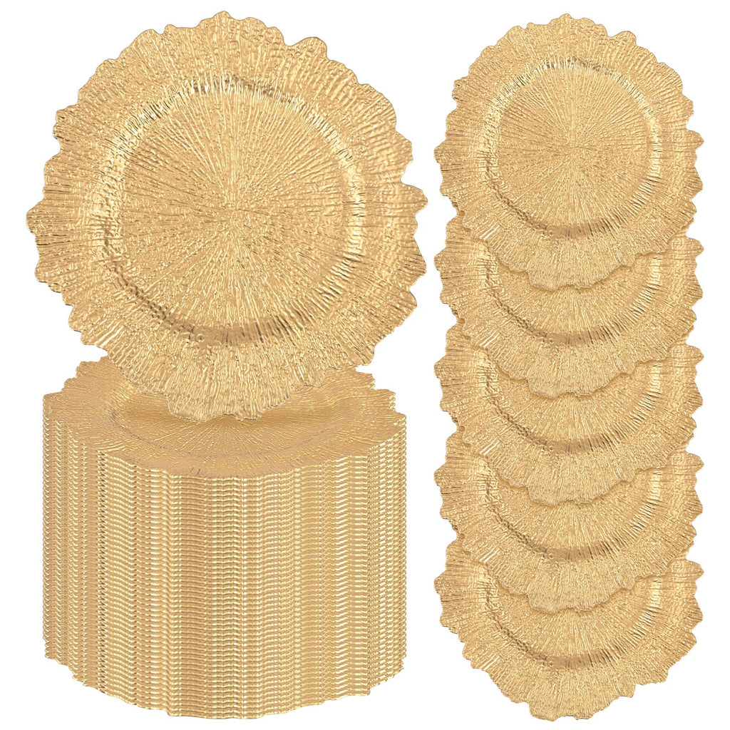 Pcs Gold Charger Plates 13 Inch Round Plastic Reusable with Reef Ruffled Rim